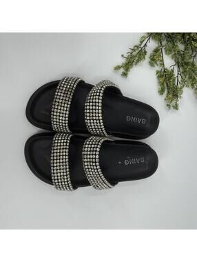 Rhinestone Black Sandals BANG Size 10 Women’s 40